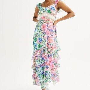 Juniors' SO® Ruffle Maxi Lace Detail Dress